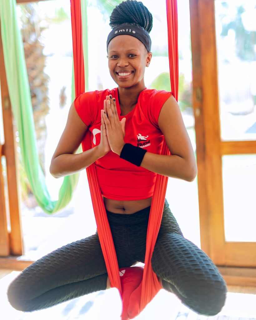Aerial yoga hammock setup in SLV Yoga House studio